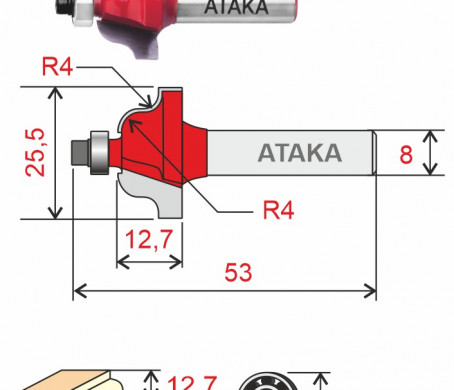 Фреза Атака 411255 кромочная калевочная D25,5/ф8/H12,7