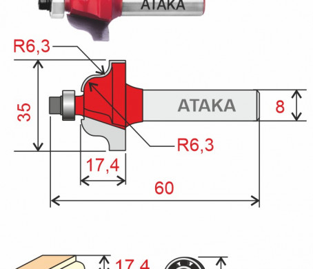 Фреза Атака 411350 кромочная калевочная D35/ф8/H17,4