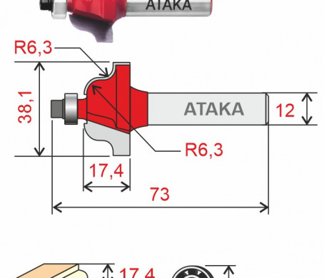 Фреза Атака 412381 кромочная калевочная D38,1/ф12/H17,4