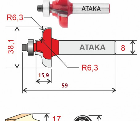 Фреза Атака 421381 кромочная калевочная D38,1/ф8/H15,9