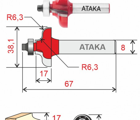 Фреза Атака 422381 кромочная калевочная D38,1/ф8/H17