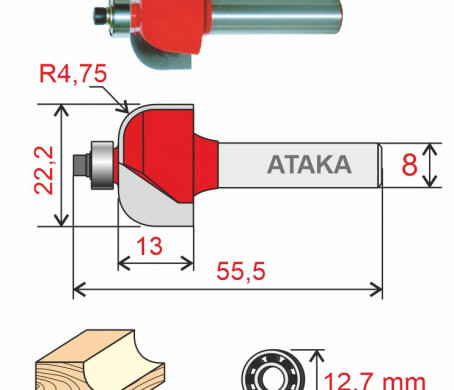 Фреза Атака 561222 кромочная калевочная D22,2/ф8/H13