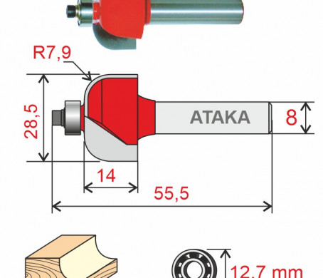 Фреза Атака 561285 кромочная калевочная D28,5/ф8/H14