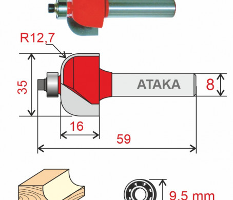 Фреза Атака 561350 кромочная калевочная D35/ф8/H16