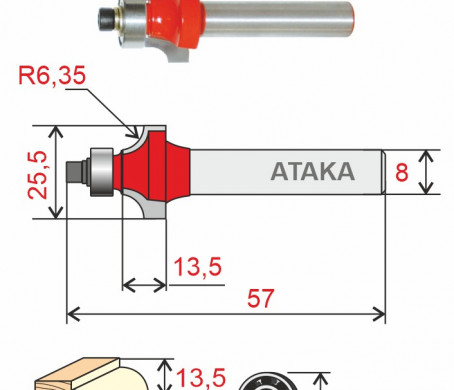 Фреза Атака 591255 кромочная калевочная D25,5/ф8/H13,5