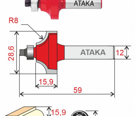 Фреза Атака 602286 кромочная калевочная D28,6/ф12/H16