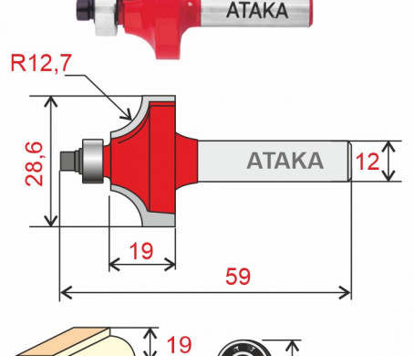 Фреза Атака 602381 кромочная калевочная D38,1/ф12/H19