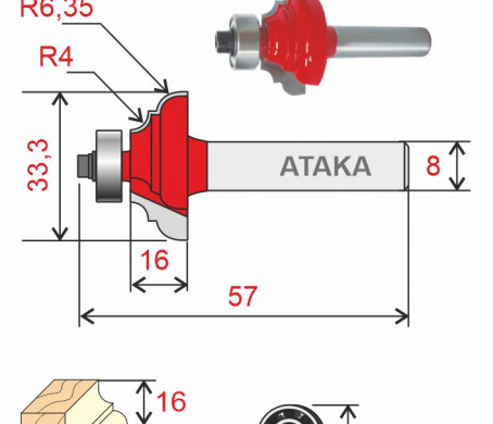 Фреза Атака кромочная калевочная D33,3/ф8/H16