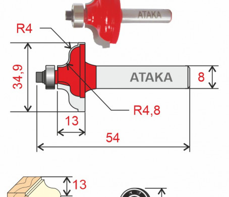 Фреза Атака кромочная калевочная D34,9/ф8/H13