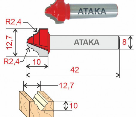 Фреза Атака пазовая фасонная D12,7/ф8/H10