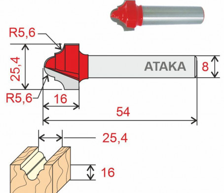 Фреза Атака пазовая фасонная D19/ф12/H16