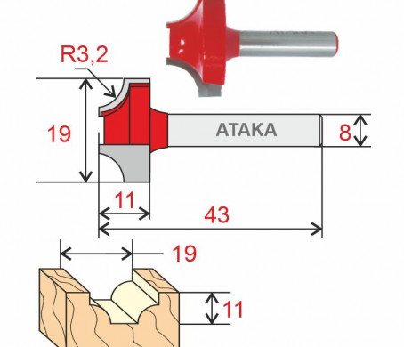 Фреза Атака пазовая фасонная D19/ф8/H11