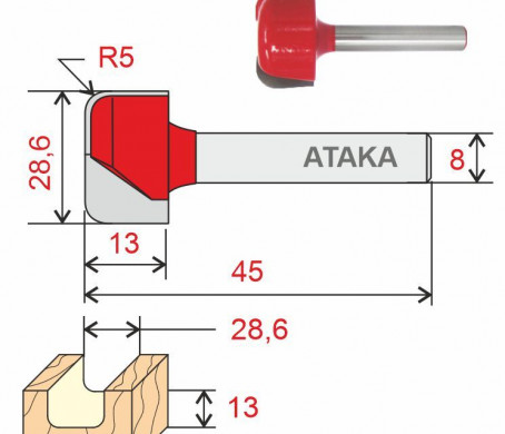 Фреза Атака пазовая фасонная D28,6/ф8/H13