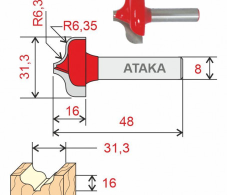 Фреза Атака пазовая фасонная D31,3/ф8/H16