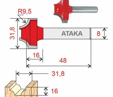 Фреза Атака пазовая фасонная D31,8/ф8/H16